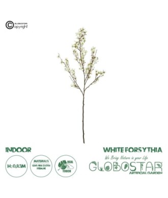 GloboStar® Artificial Garden WHITE FORSYTHIA BRANCH 21326 Τεχνητό Διακοσμητικό Λευκό Κλαδί Φορσύθιας Y83cm